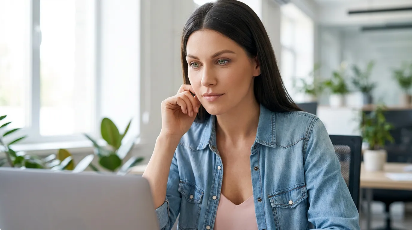 Business owner reviewing her website on a laptop
