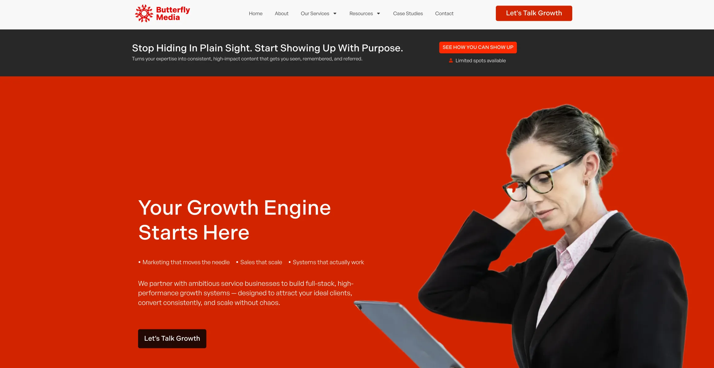 Social media marketing website design for Butterfly Media