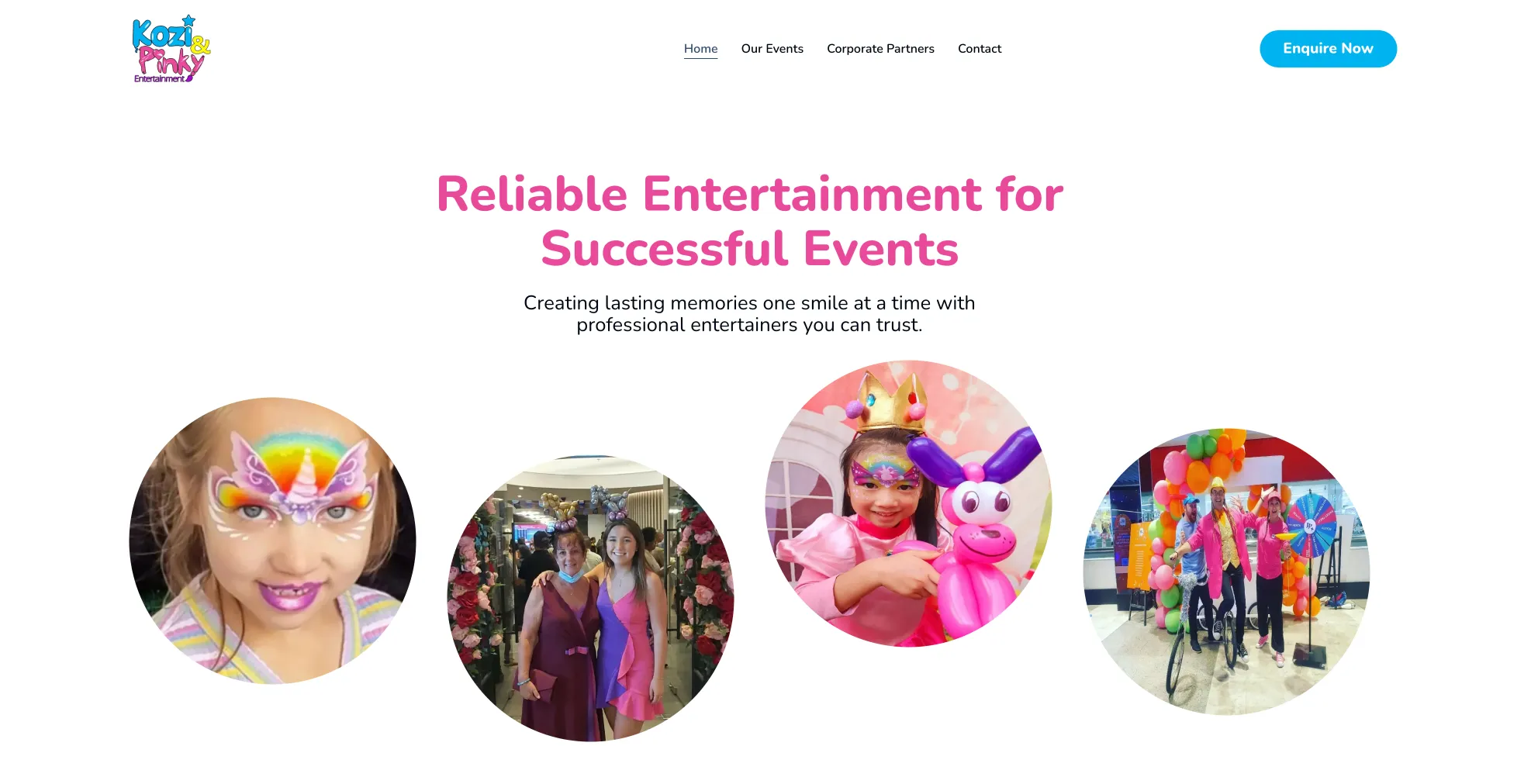 Event entertainment website design for Kozi and Pinky Entertainment