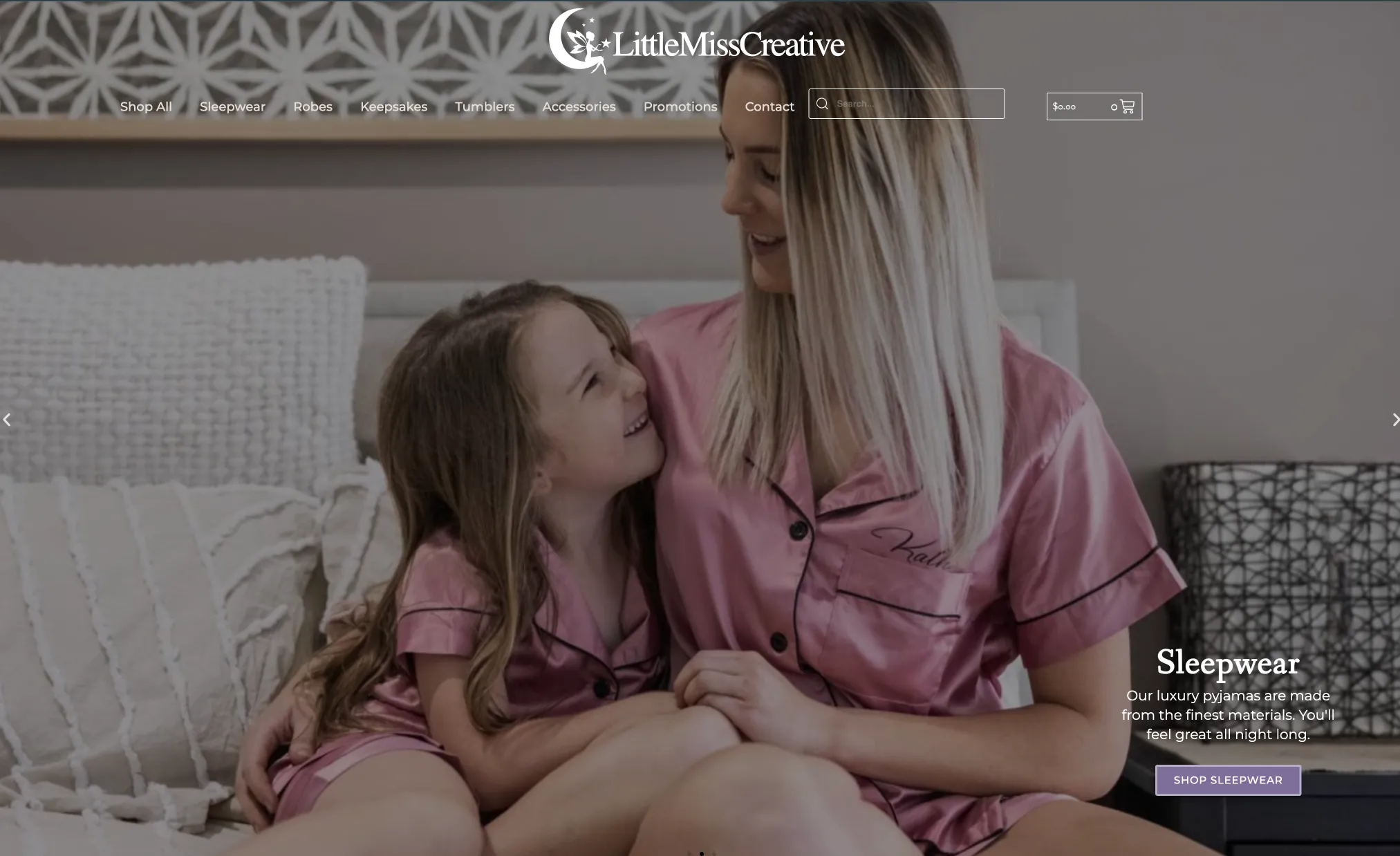 Ecommerce website design for Little Miss Creative sleepwear brand