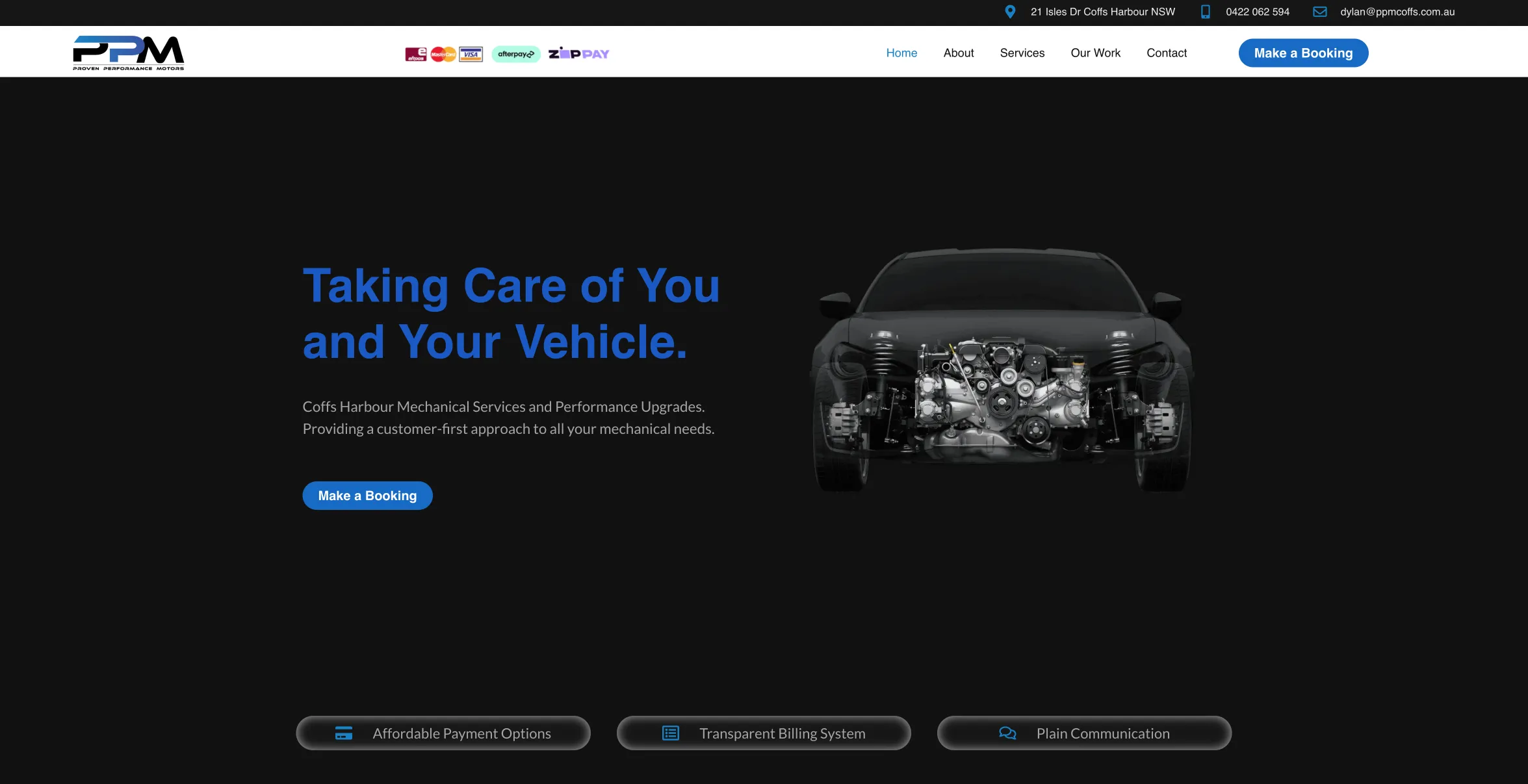 Website design for Proven Performance mechanical workshop