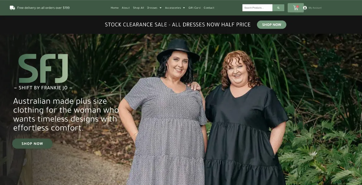 Ecommerce website design for Shift by Frankie Jo plus-size fashion